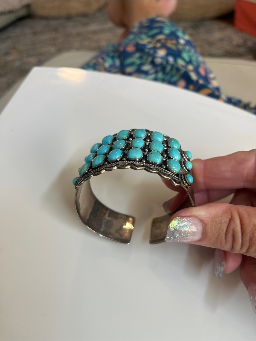 Turquoise Stone Cluster Cuff Bracelet - Women Jewelry - Picture 2 of 5